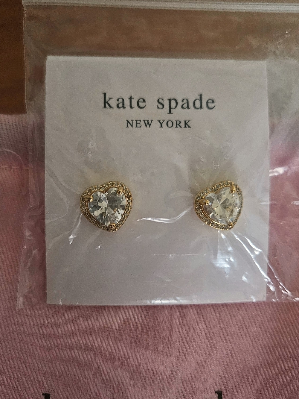 kate spade gold heart crystal stud earrings with clear stones - Picture 2 of 3